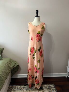 American Age Peach Maxi Dress with Pink Floral Print